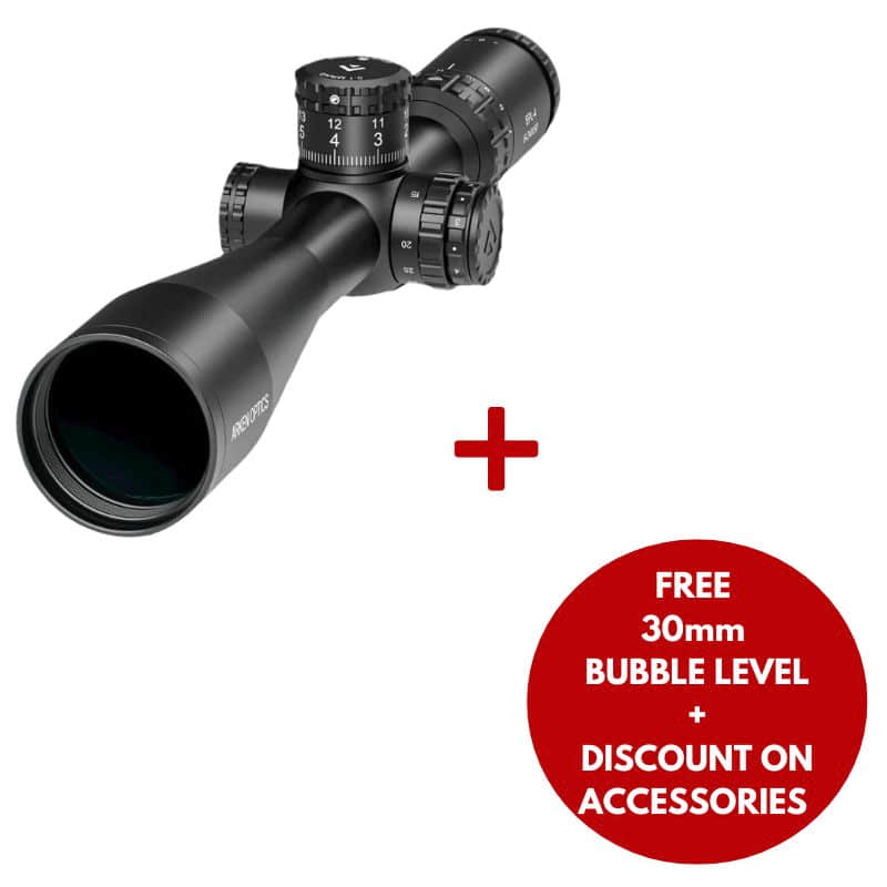 ARKEN EPL4 6-24X50 FFP VHR MOA with free 30mm bubble level and discount on accessories