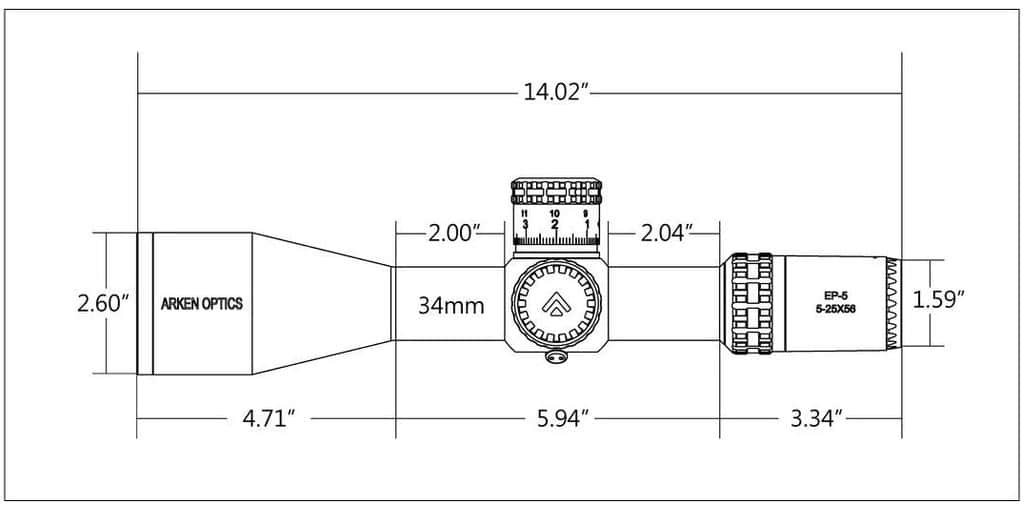 ARKEN EP5 5-25X56 FFP VPR MIL dimensions