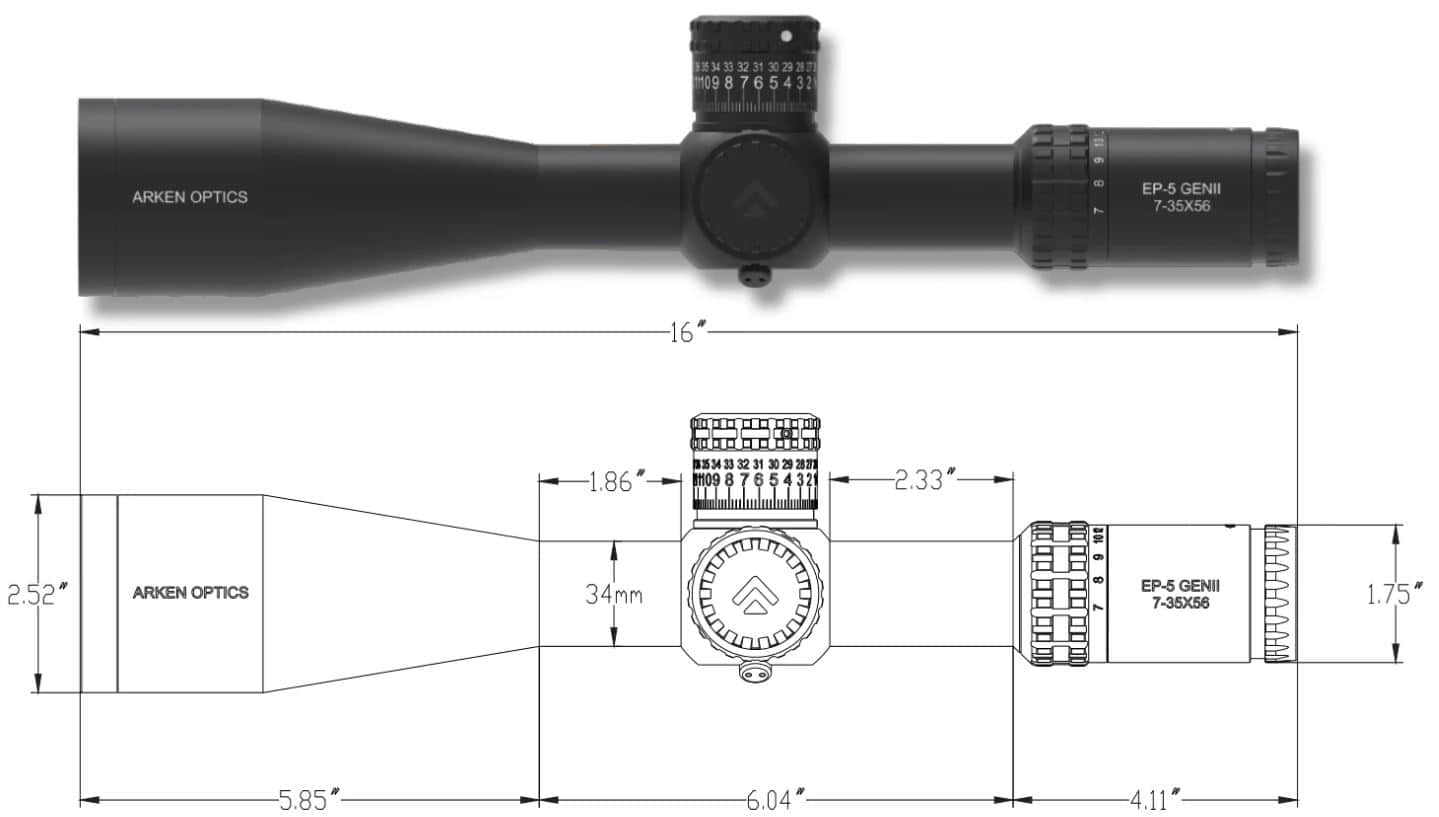 ARKEN EP5 GEN2 7-35X56FFP VPR MIL dimensions