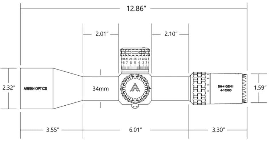 ARKEN SH4 4-16X50 GEN2  FFP VPR MOA dimensions
