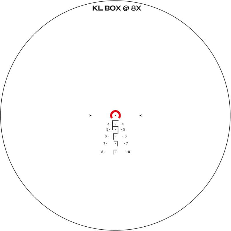 Arken EP-8 1-8x28 LPVO FFP KL Box at 8x zoom