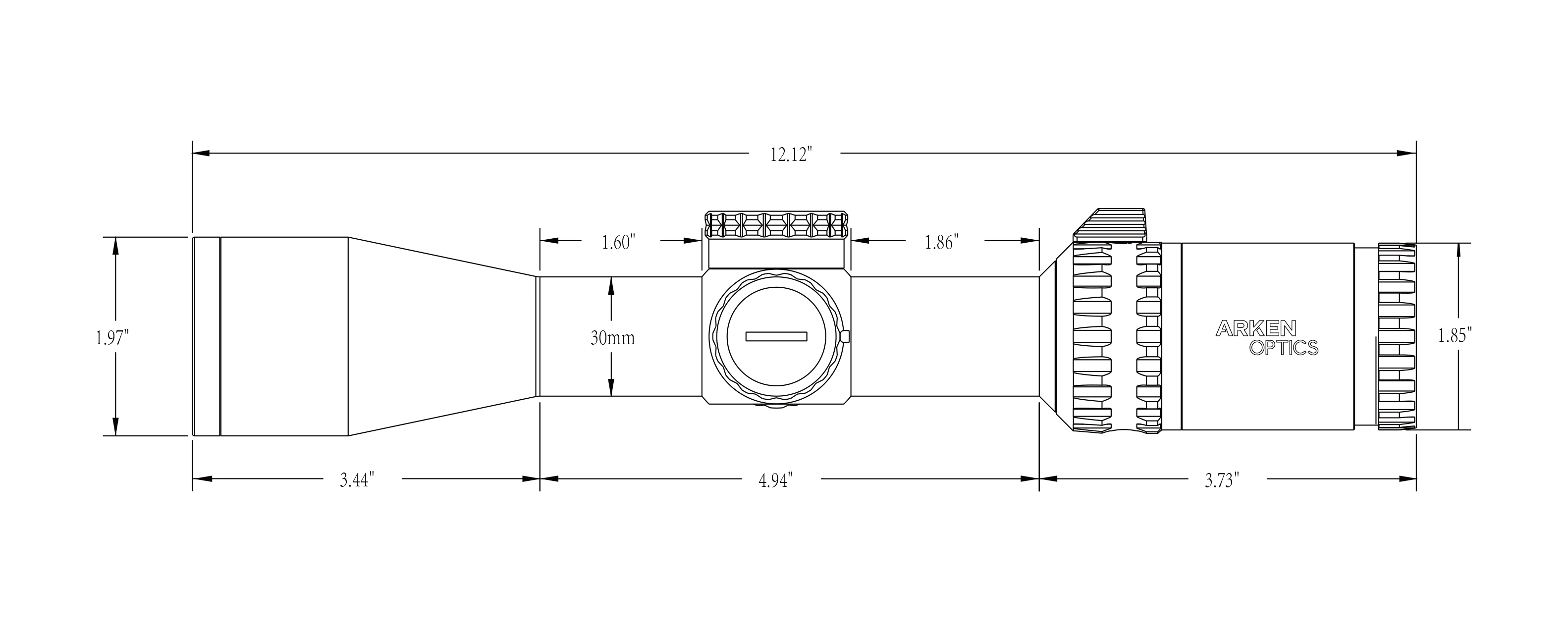 Arken Outrider 2-12x42 SFP Dimensions