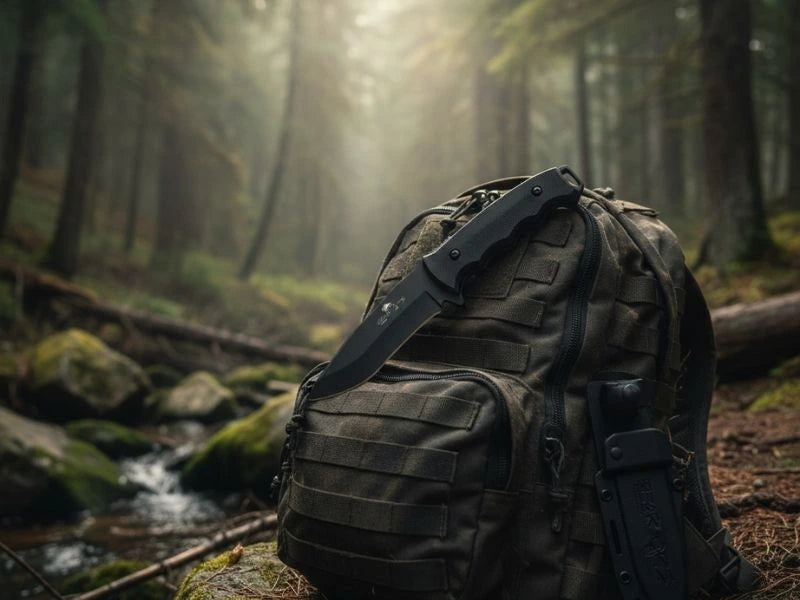 Bear OPS Constant tactical knife with black coated blade lifestyle