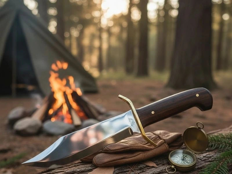 Bear and Son Gold Rush Bowie knife with Cocobolo wood handle and brass guard lifestyle