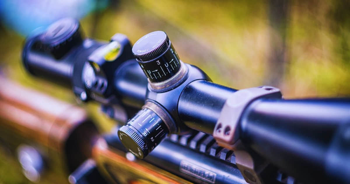 Close up of rifle scope turrets