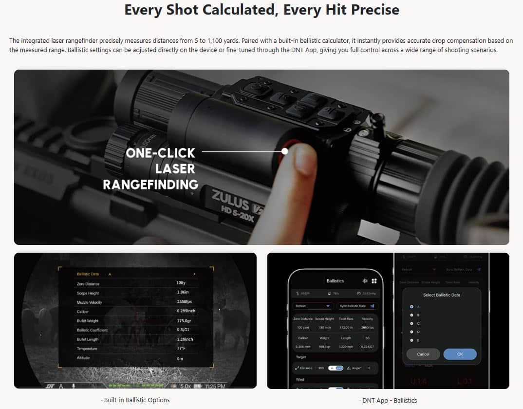 DNT ZULUS HD V2 3-12X Digital Night Vision Scope LRF and Ballistics Calculator
