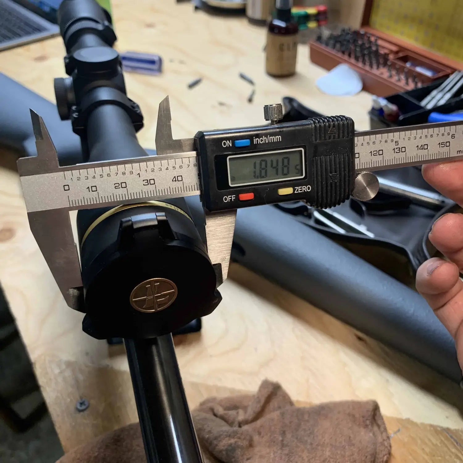 Digital Caliper Measuring Objective Bell Housing of Day Scope