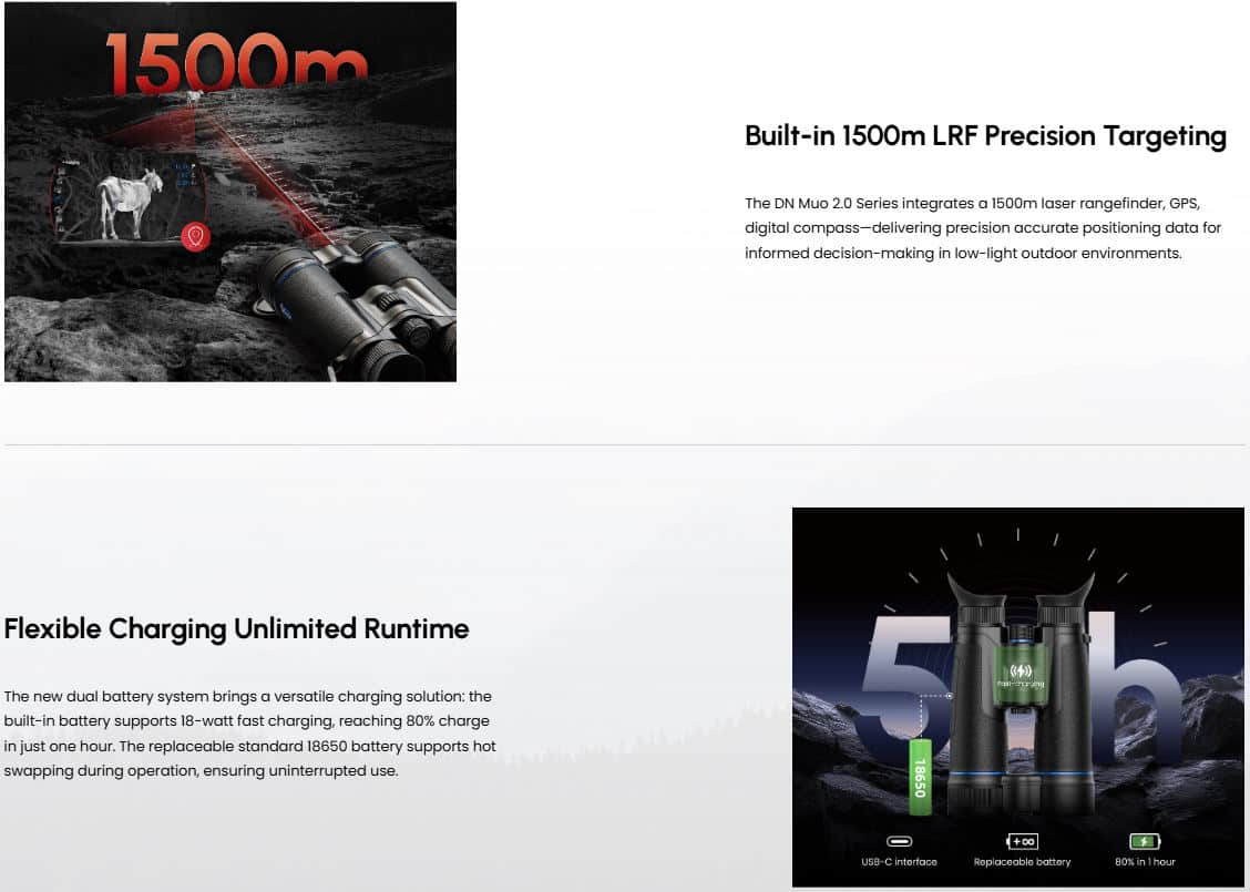 Guide DN70M 2.0 Multispectral Digital Binoculars 1500m laser rangefinder and 5hr operating time