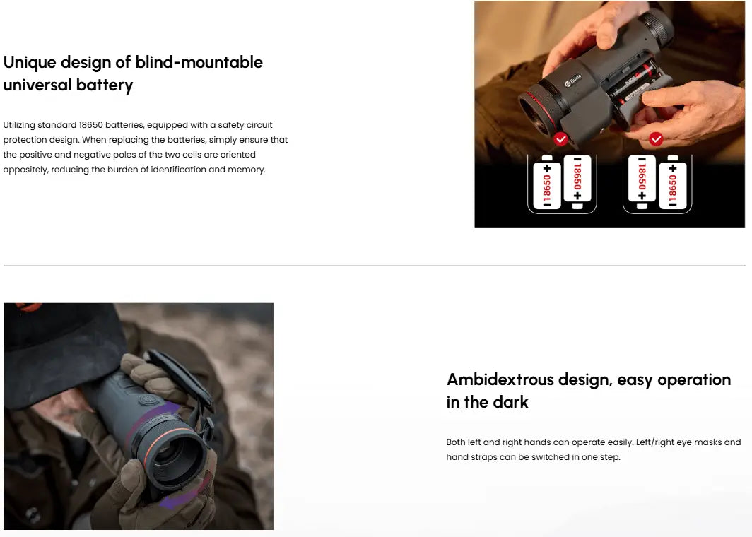 Guide TJ1250 LP Thermal Monocular Ergonomic Design and Replaceable 18650 Batteries