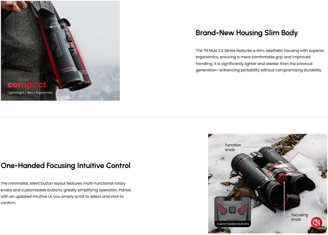 Guide TN650M 2.0 Multispectral Thermal Binoculars slimmer design and single hand operation