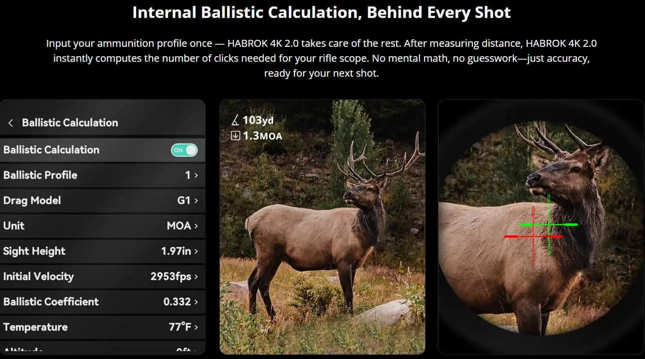 HIKMICRO HABROK 4K HE25L 2.0 Multi Spectrum Binoculars internal ballistics calculator
