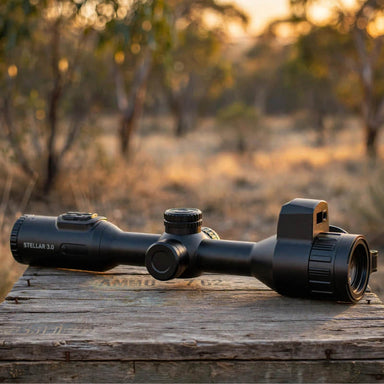 HIKMICRO Stellar SH35L 3.0 Thermal Scope on top of a crate lid