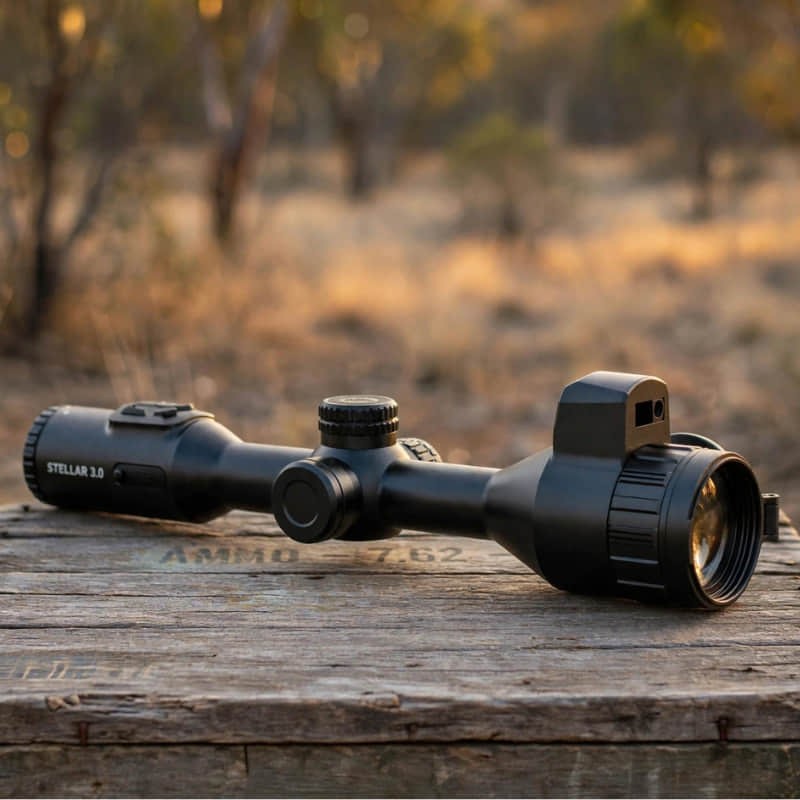 HIKMICRO Stellar SH50L 3.0 Thermal Scope on top of a crate lid