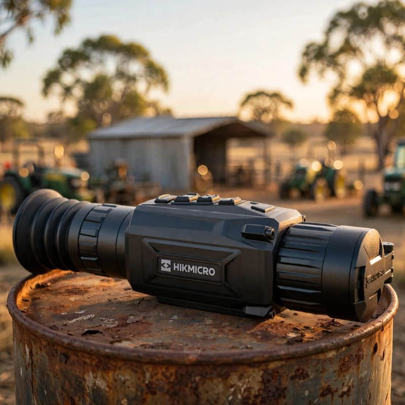HIKMICRO Thunder TE25 2.0 on top of an oil drum top