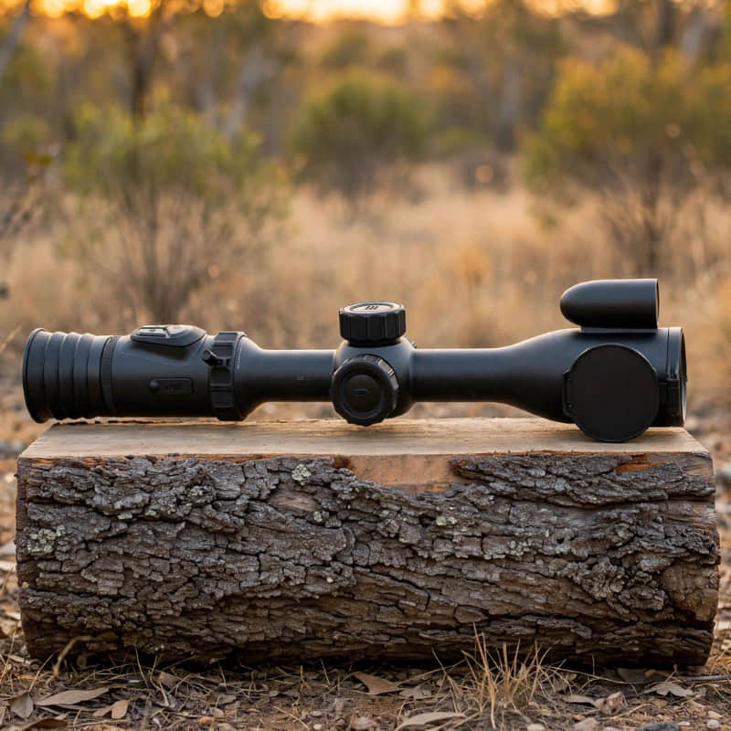 Hikmicro Alpex Pro A50PL on top of a Fallen Ironbark Log