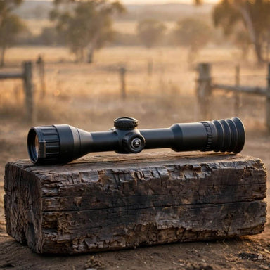 Hikmicro Neos NE25 Thermal Scope on top of a cattle yard rail