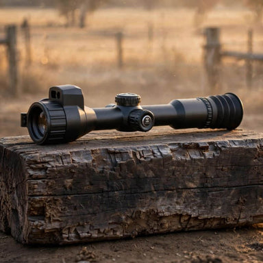 Hikmicro Neos NH35L Thermal Scope on top of a Cattle Yard Rail