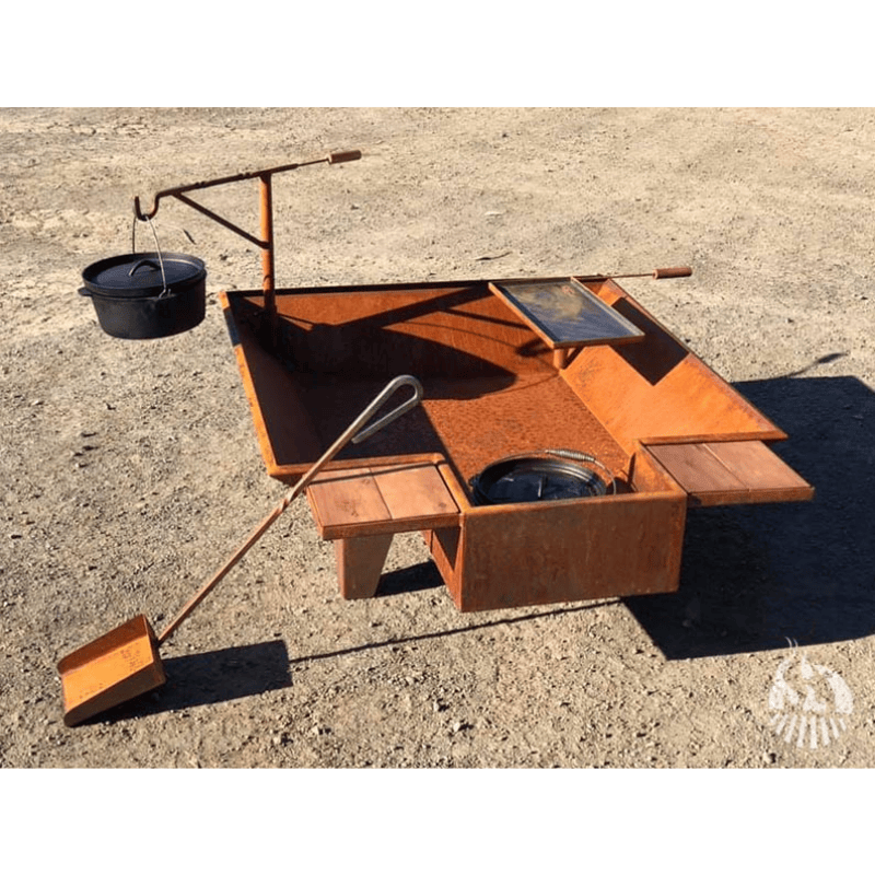 Iron and Fire Camp Oven Pit Marketing Image Rustic Side View