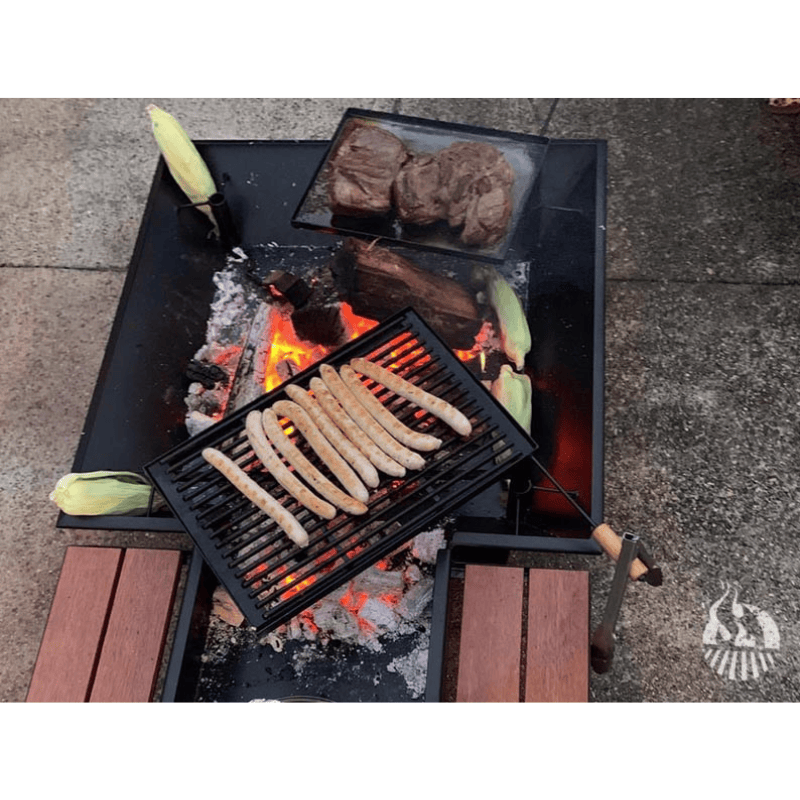 Iron and Fire Extended Camp Oven Pit with Chops and Sausages