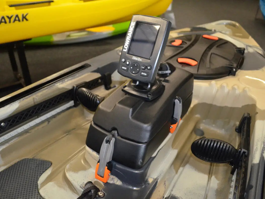 Fish finder mounted to kayak