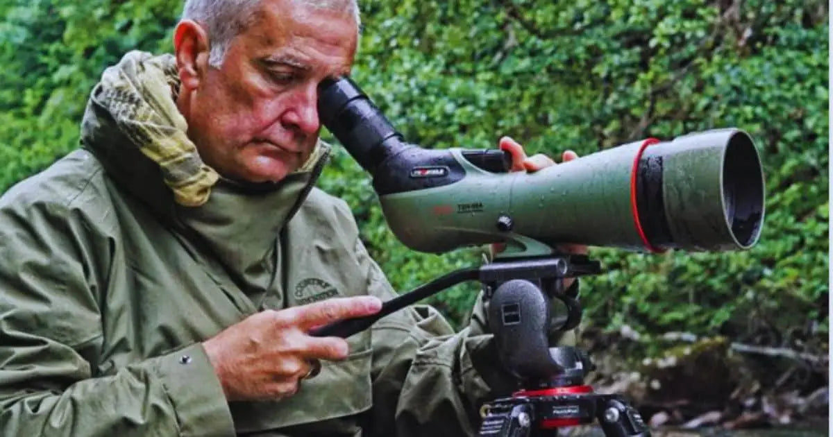 Older gentleman looking through Kowa Spotting Scope