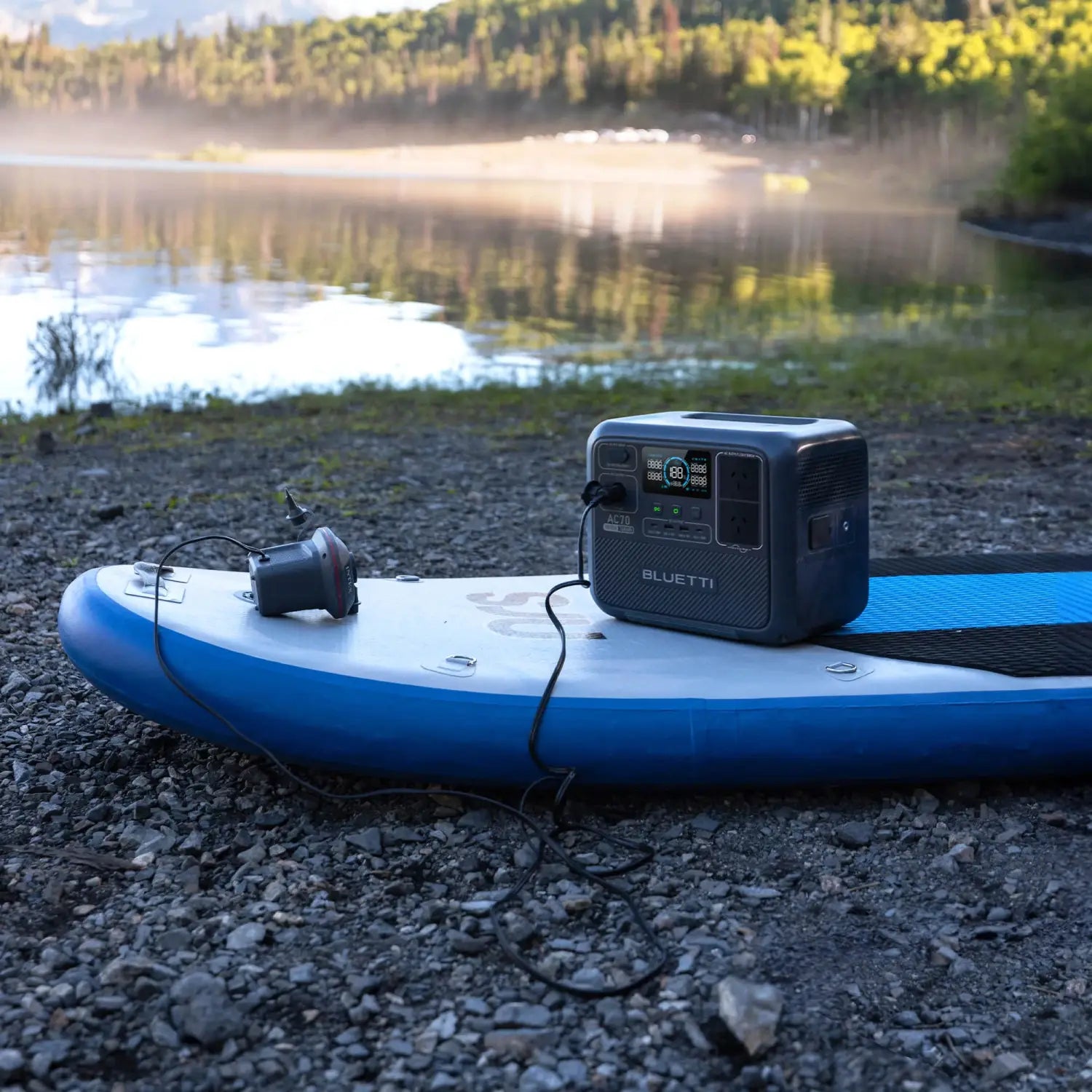Portable Power Station with Lake Backdrop