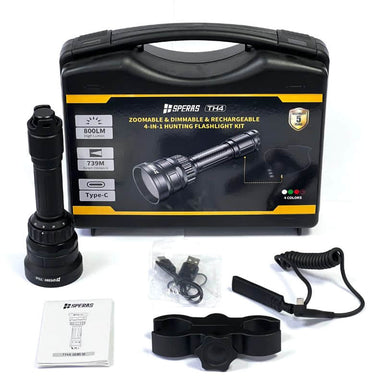 SPERAS TH4 IR KIT Zoomable & Dimmable & Rechargeable 4-in-1 Hunting Flashlight Kit