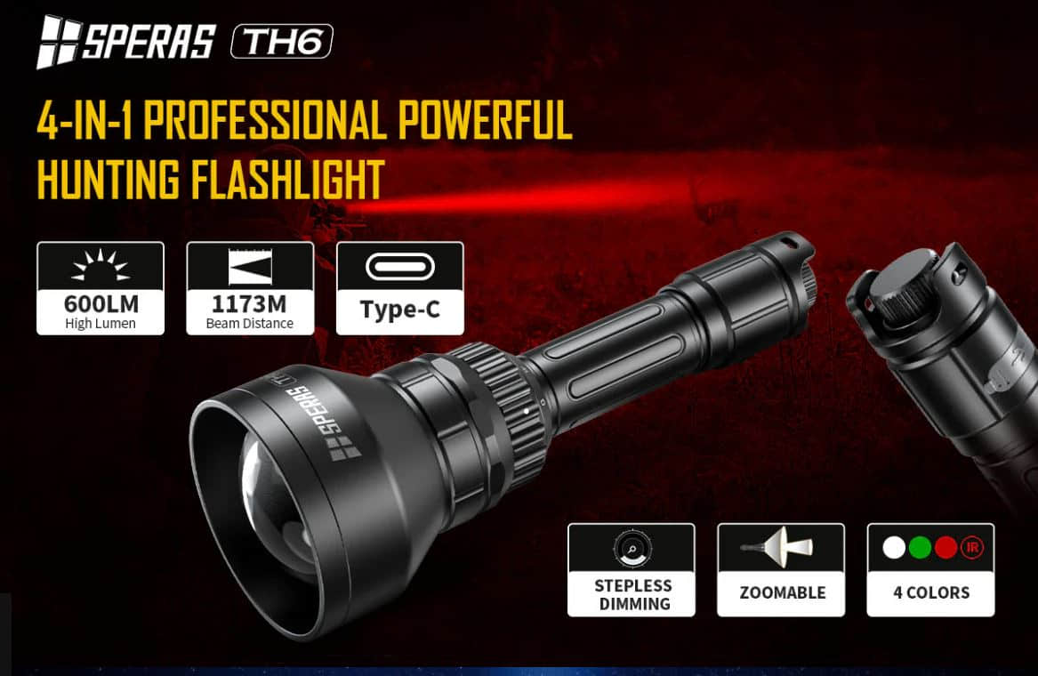 SPERAS TH6 IR KIT Zoomable & Dimmable & Rechargeable 4-in-1 Hunting Flashlight Kit Features Overview