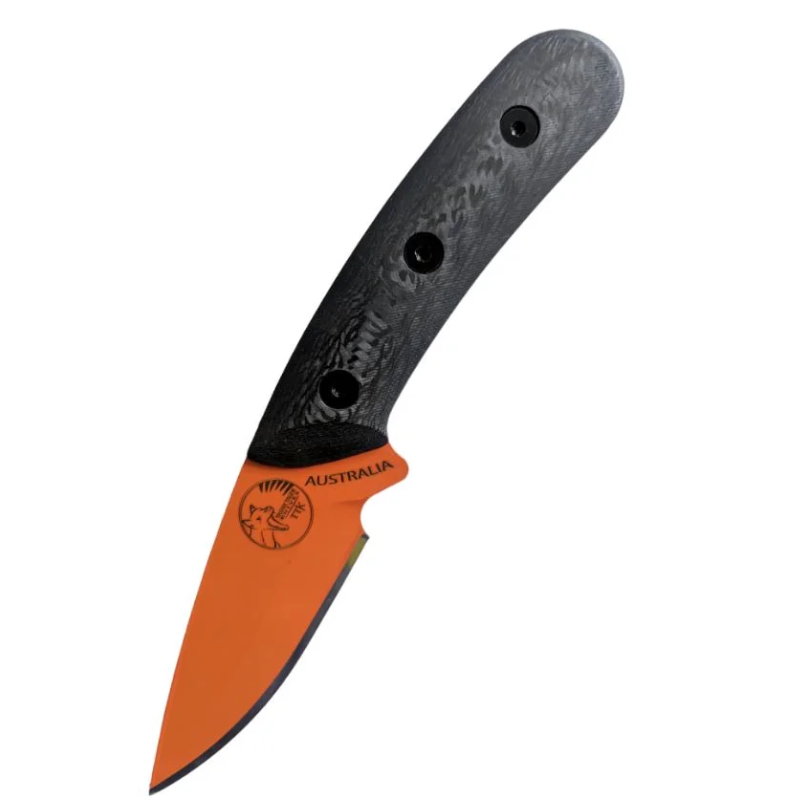 Tassie Tiger Knives Australian Made Fixed Blade Knife – Orange Black – Carbon Fibre Scales