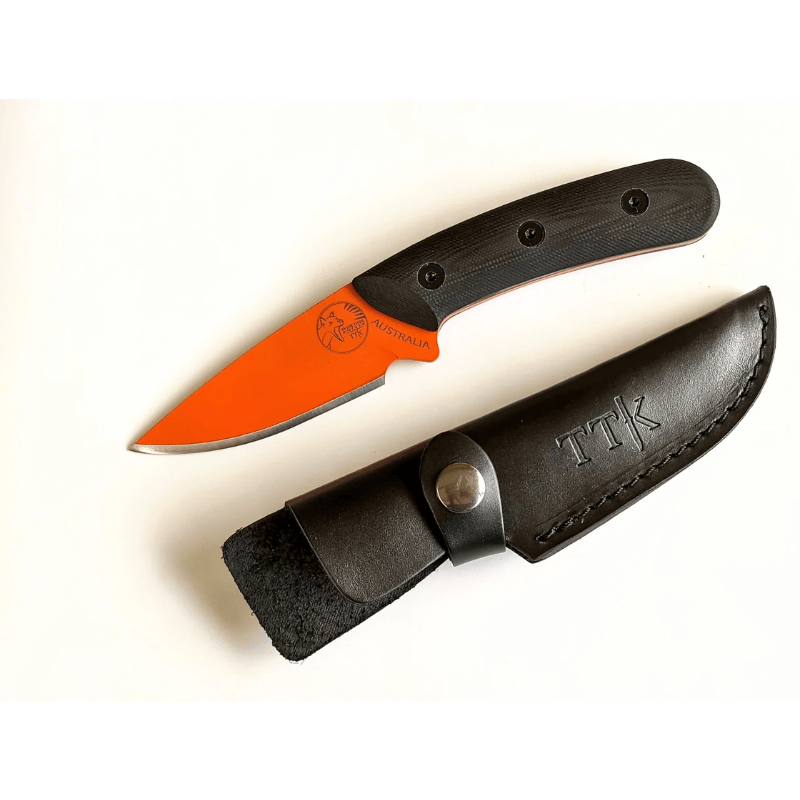 Tassie Tiger Knives Orange Cerkote  Fixed Blade Hunting Knife with Sheath