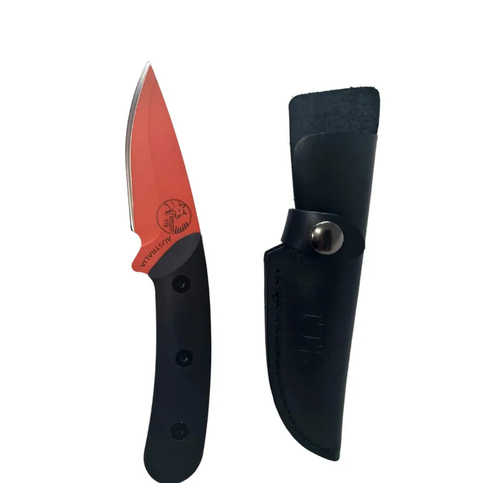 Tassie Tiger Knives Aussie Made Hunting Knife Fixed Blade Orange Cerkote Black G10 Handle Feature