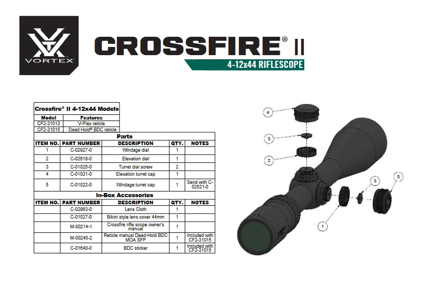 VORTEX CROSSFIRE II 4-12x44 DEADHOLD BDC Chart