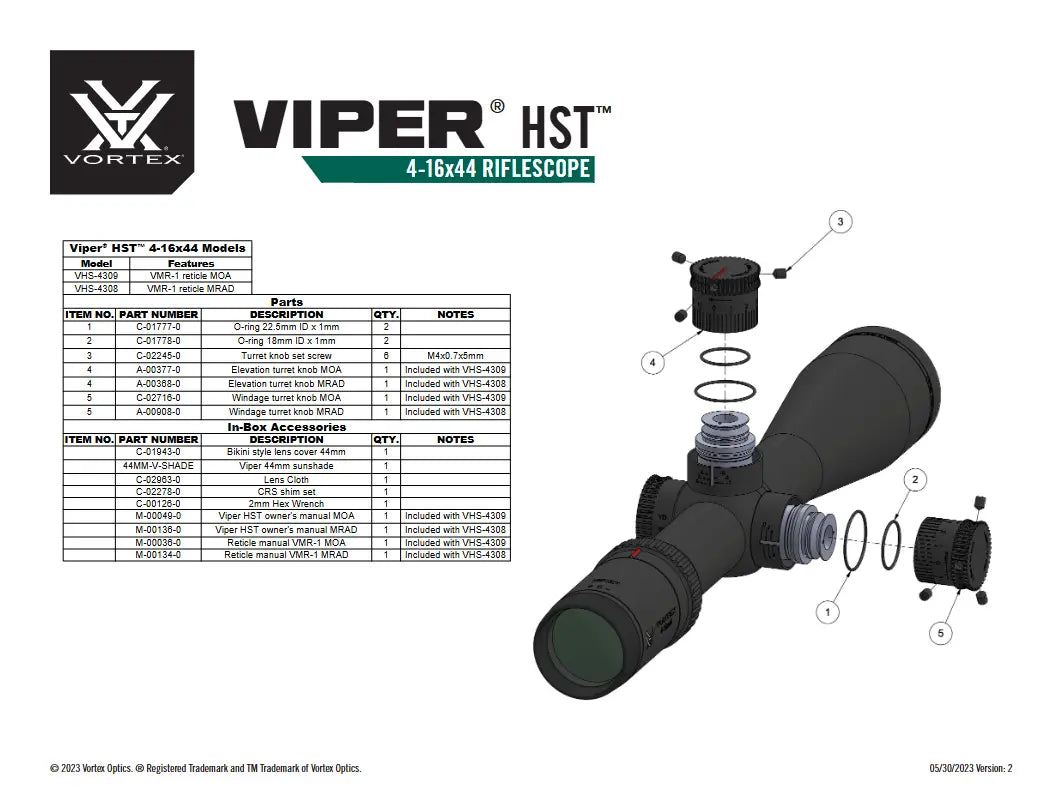 VORTEX VIPER HS-T 4-16x44 VMR-1 parts and accessories