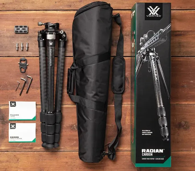 Vortex Radian™ Carbon Carbon Fiber Tripod + Leveling Head In The Box