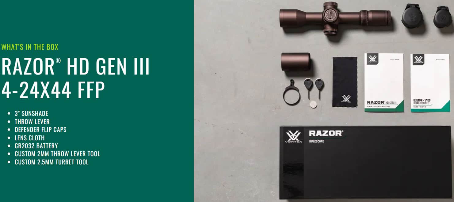 Vortex Razor HD Gen III 4-24x44 FFP whats in the box