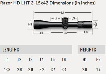 Vortex Razor HD LHT 3-15x42 SFP dimensions