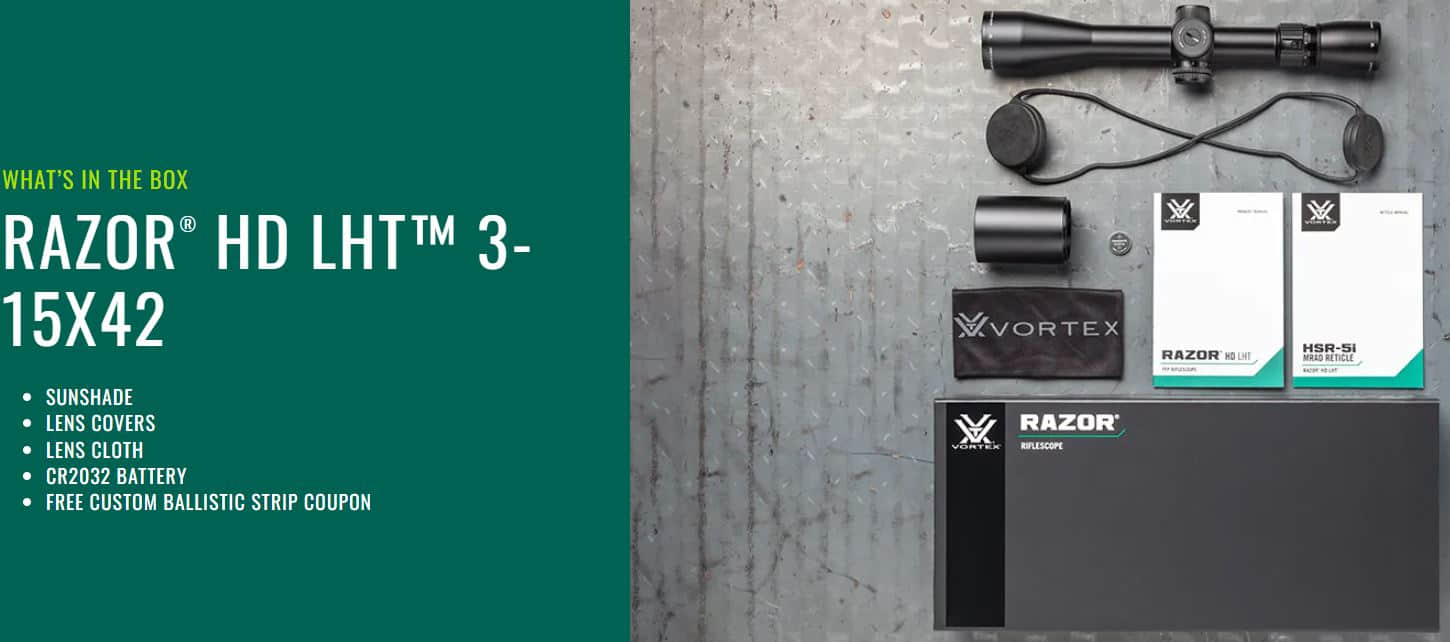 Vortex Razor HD LHT 3-15x42 SFP whats in the box