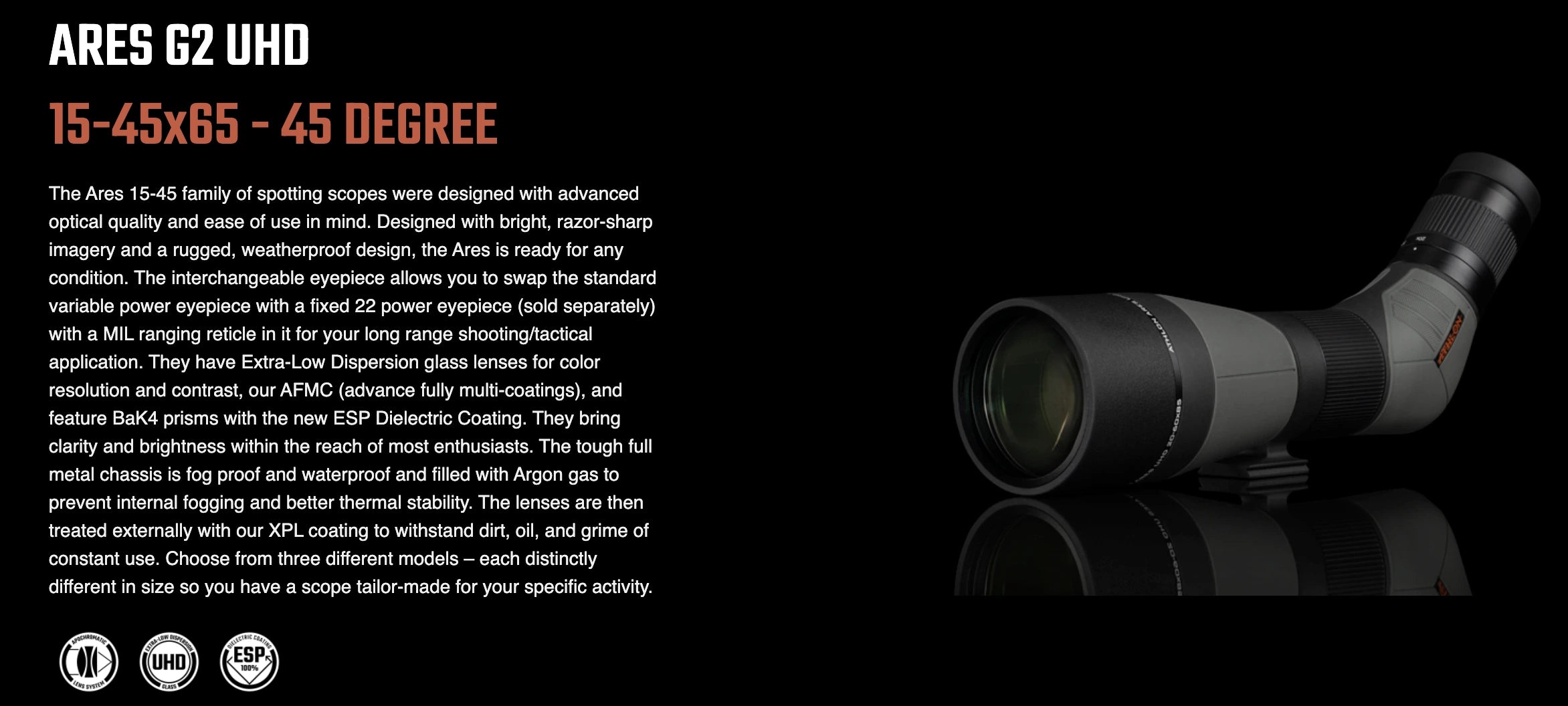 athlon ares g2 15 45x65 spotting scope features