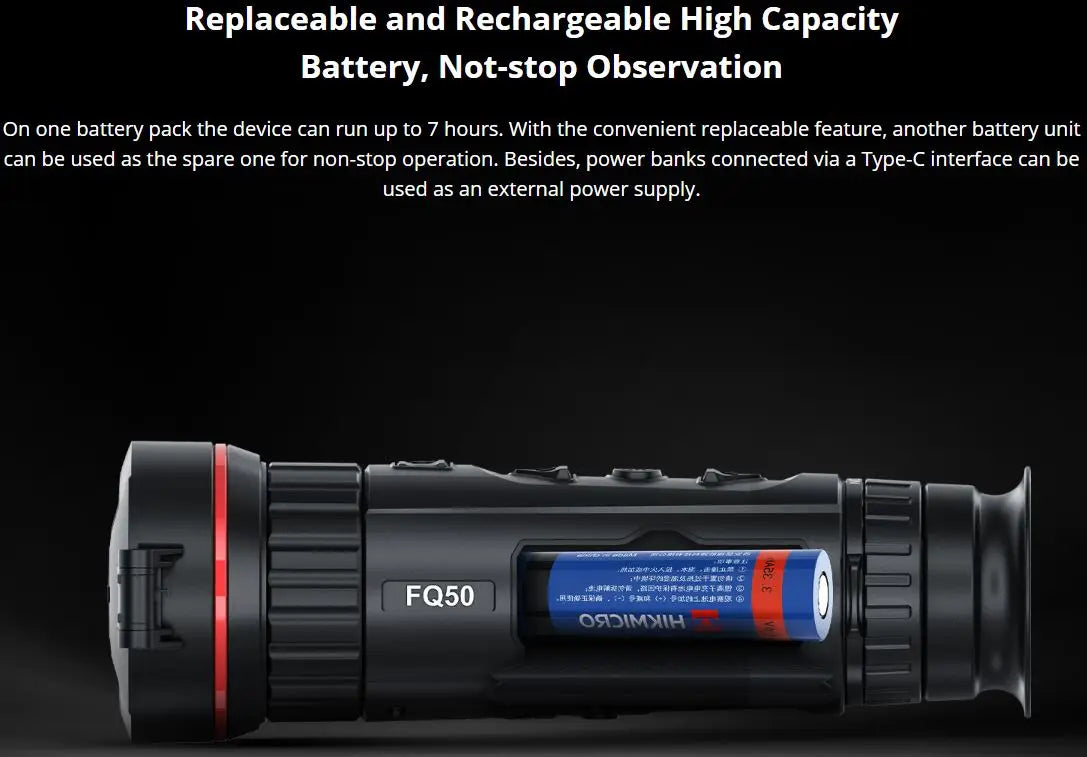 hikmicro falcon fq50 thermal monocular 7hr 18650 battery life