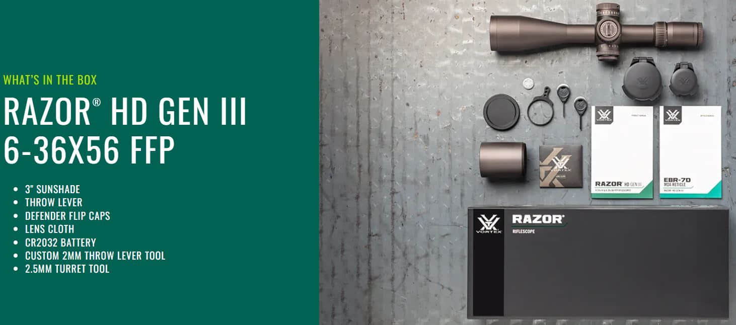 vortex razor hd gen iii 6 36x56 ffp ebr 7d whats in the box